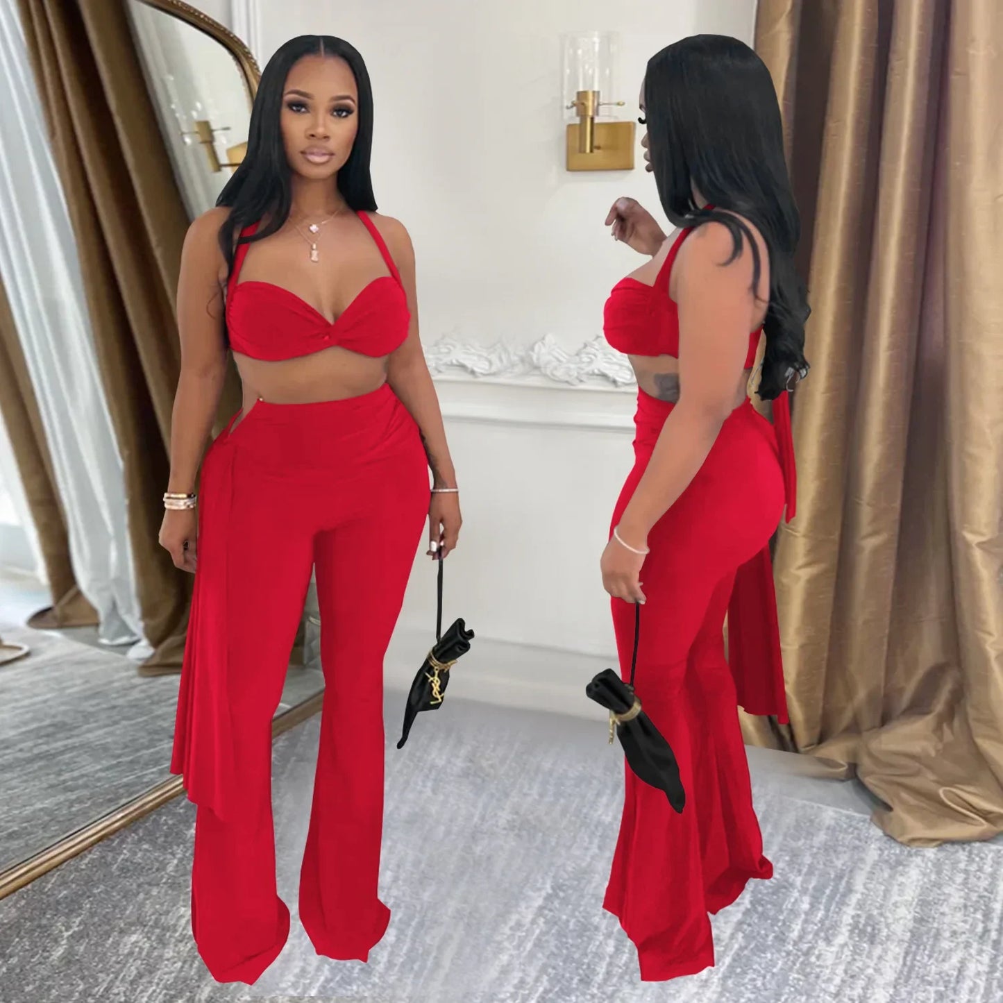 2 PCS Set S-2XL Fashionable C7485 Cross-Border Sexy Summer Strapless Long Pants Set Women's Polyester Fiber Clothing