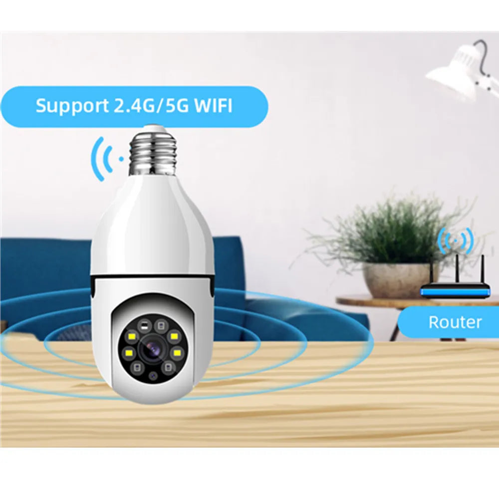 YCC365 5G Wifi 1080P E27 Bulb Surveillance Camera Indoor 4X Digital Zoom AI Human Detect Full Color Night Vision Wireless Camera