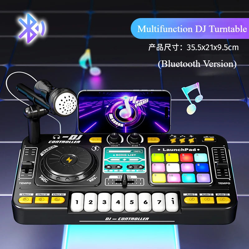 Children Musical DJ Mixer with Microphone Light Bluetooth DJ Turntable Educational DJ Console Junior Music Toy Kids Gifts