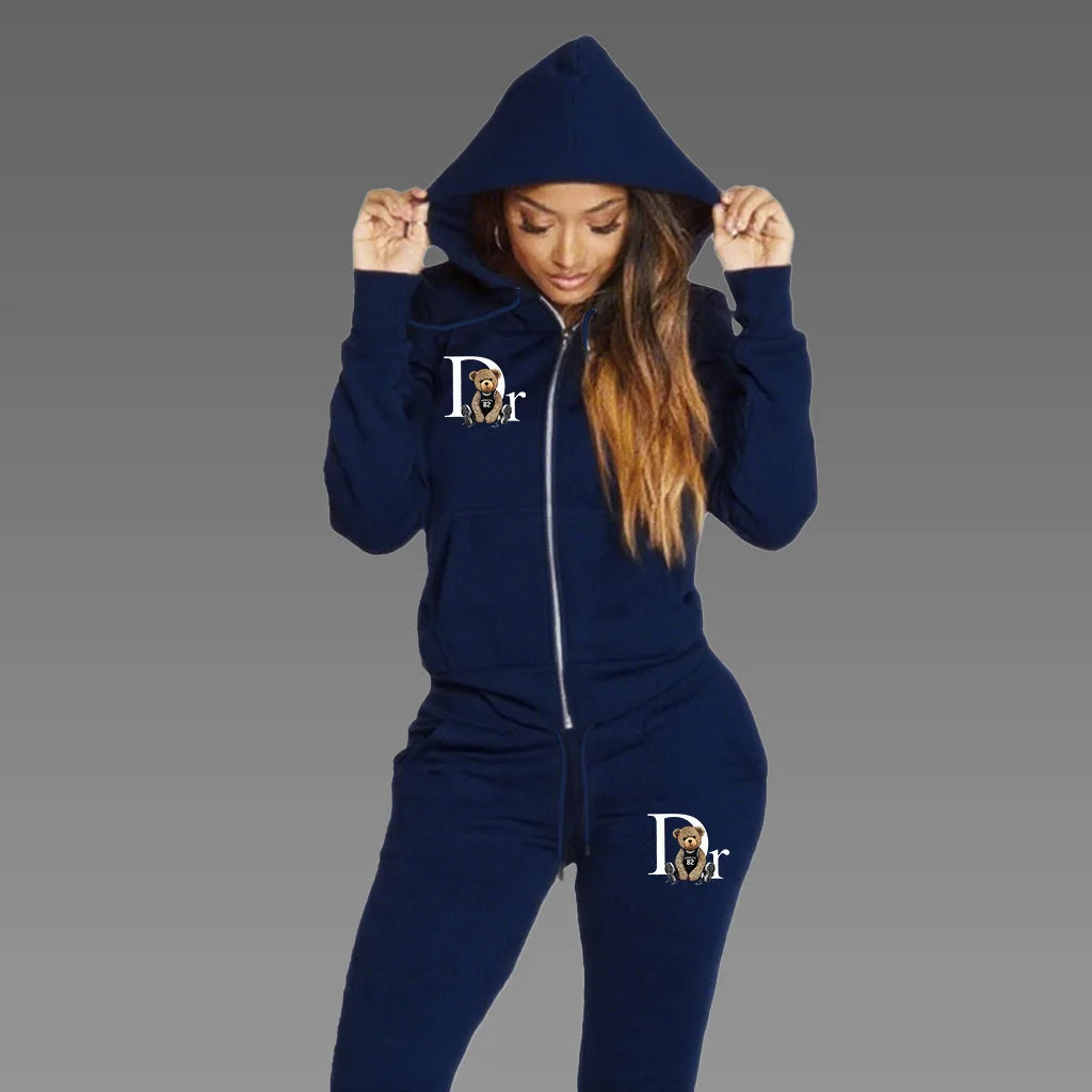 NEW 2PCS Set S-3XL UK Plus Size 9 Colors Women Sets Zipper Cardigan Hoodie Sweatpant  Designer Clothes Fashion Jogging Clothing  Female Sports Suit