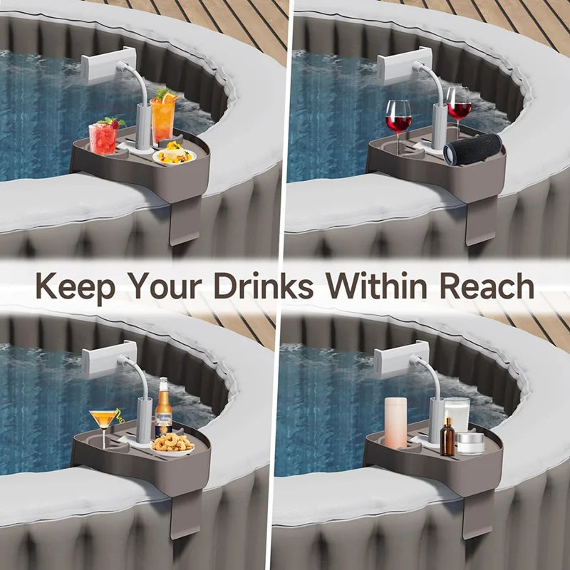 NEW Arrivals Clip-On Pool Cup Holder Phone Adjustable Hot Tub Tray Table For Outdoor Inflatable Swimming Pools For Adults