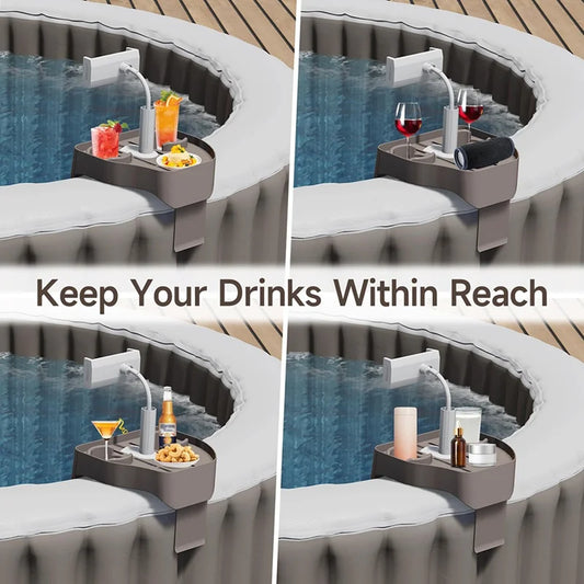 NEW Arrivals Clip-On Pool Cup Holder Phone Adjustable Hot Tub Tray Table For Outdoor Inflatable Swimming Pools For Adults