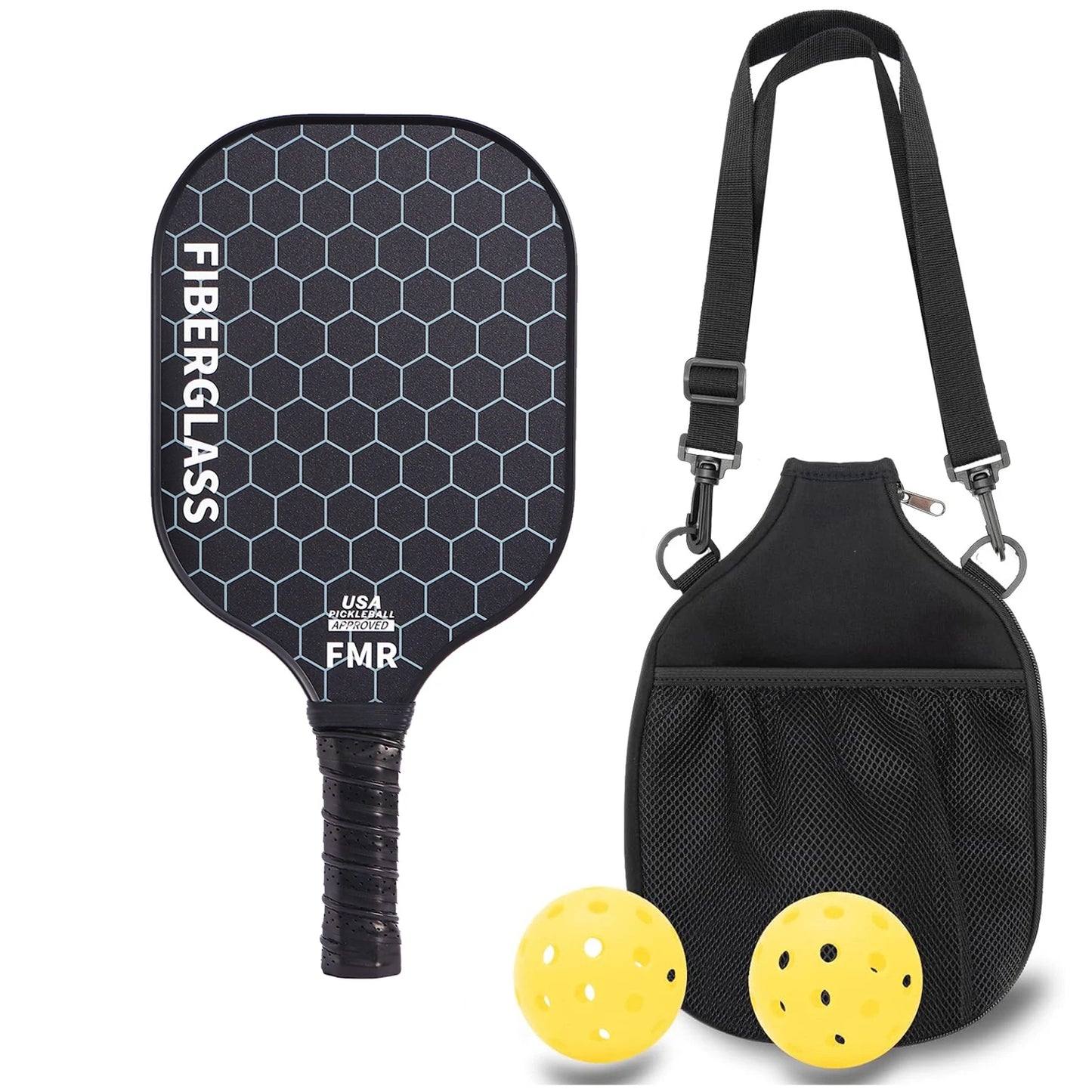 NEW Full Set Professional Fiber Glass Top Quality Pickleball Paddles Set of 2 USAPA Approved Fiberglass Pickle Ball Paddles with 4 Pickle Balls Durable Beach Rackets for Beginners Sports Accessories