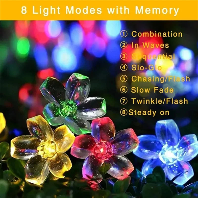 200/100 LED Outdoor Courtyard Solar Fairy Lights Cherry Blossoms Solar String Lights Christmas Decorative Lighting Lamp