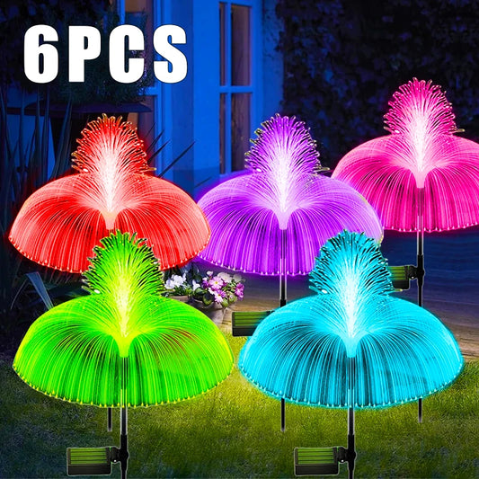 7 Colors Changing Outdoor LED Solar Pathway Lights Waterproof Jellyfish Decoration Garden Lawn Lights 7Color Change Yard Walkway Patio Solar Lamps Set