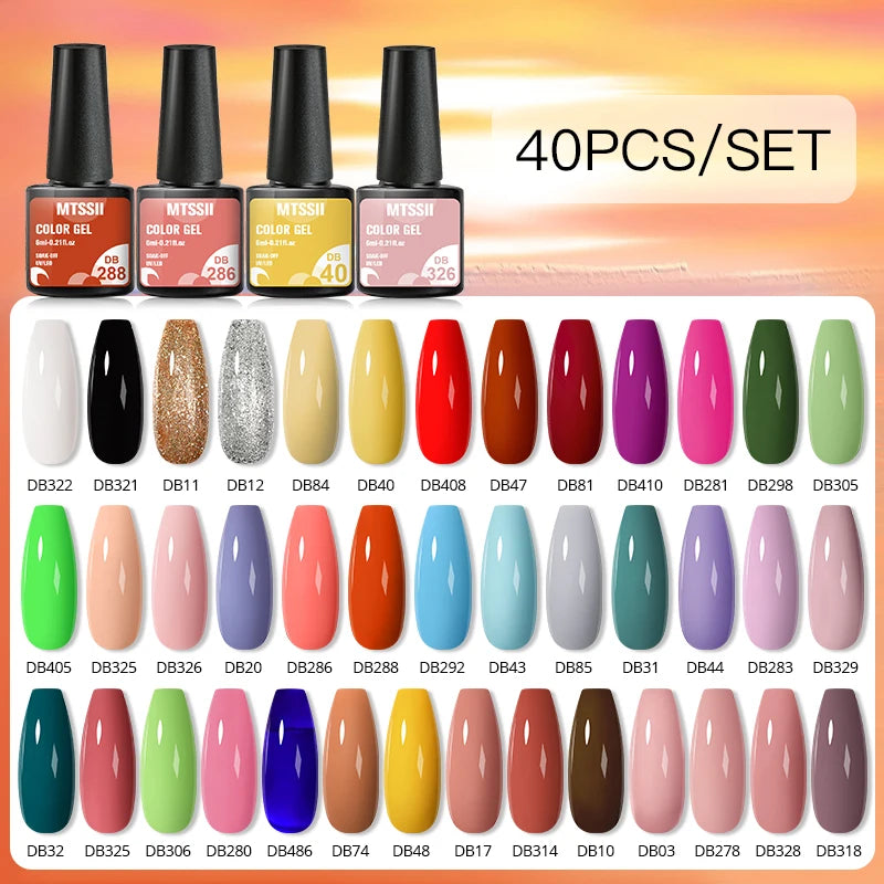 NEW Arrivals 24/40.120PCS Set Colors Gel Nail Polish Set Semi Permanent Hybrid Gel Varnish Set Base Top Coat Soak Off UV LED Nail Gel Kits Manicure Pedicure Accessories Nail Care Tools Sets Cosmetic Supplies