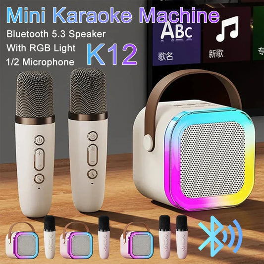 NEW Arrivals K12 Karaoke Machine Portable Bluetooth 5.3 PA Speaker System with 1-2 Wireless Microphones Home Family Singing Children's Gifts