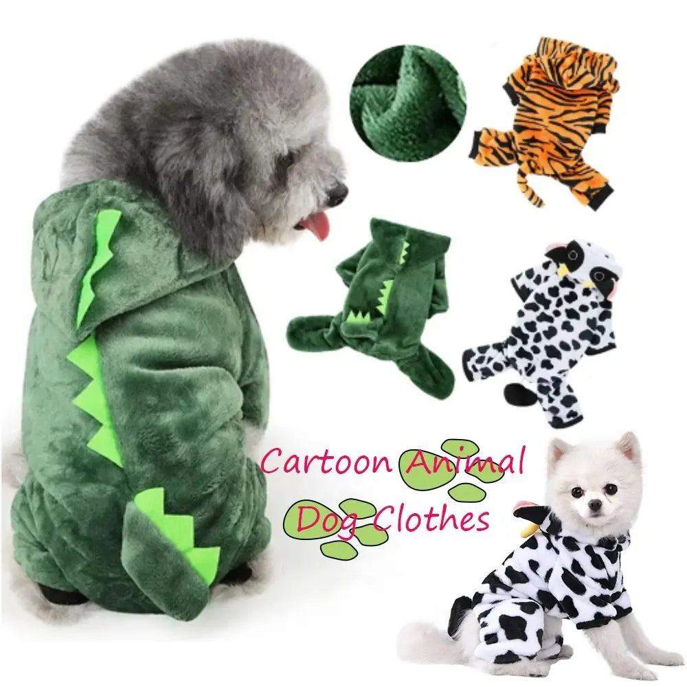 Tiger Animal Halloween Christmas Party Dog Clothes Pet Clothing Warm Fleece Dog Jumpsuit Puppy Cat Dinosaur Outfit French Chihuahua Jacket Holiday Party