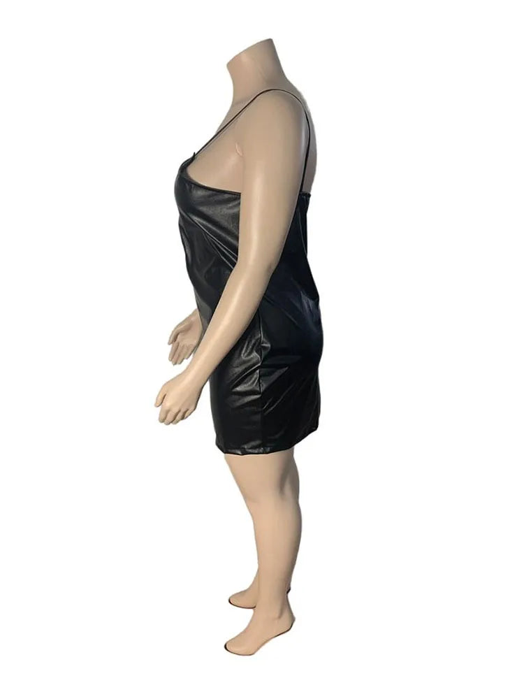 NEW Arrivals XL-5XL Plus Size High Quality Dresses Woman Girls Leather Bodycon Night Clubwear Dress PU Sling Sexy Short Dress Evening Outwear Outfits Female Ladies Luxury Fashion Clothing Supplies