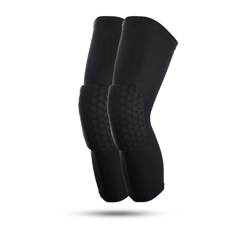 2 PCS Set Blue/Black/White/Red Color Breathable Absorb Sweat Outdoor Running Cycling Tennis Basketball Knee Pad Honeycomb Shockproof Long Leg Sleeves Knee Brace Football Sports Knee Guard