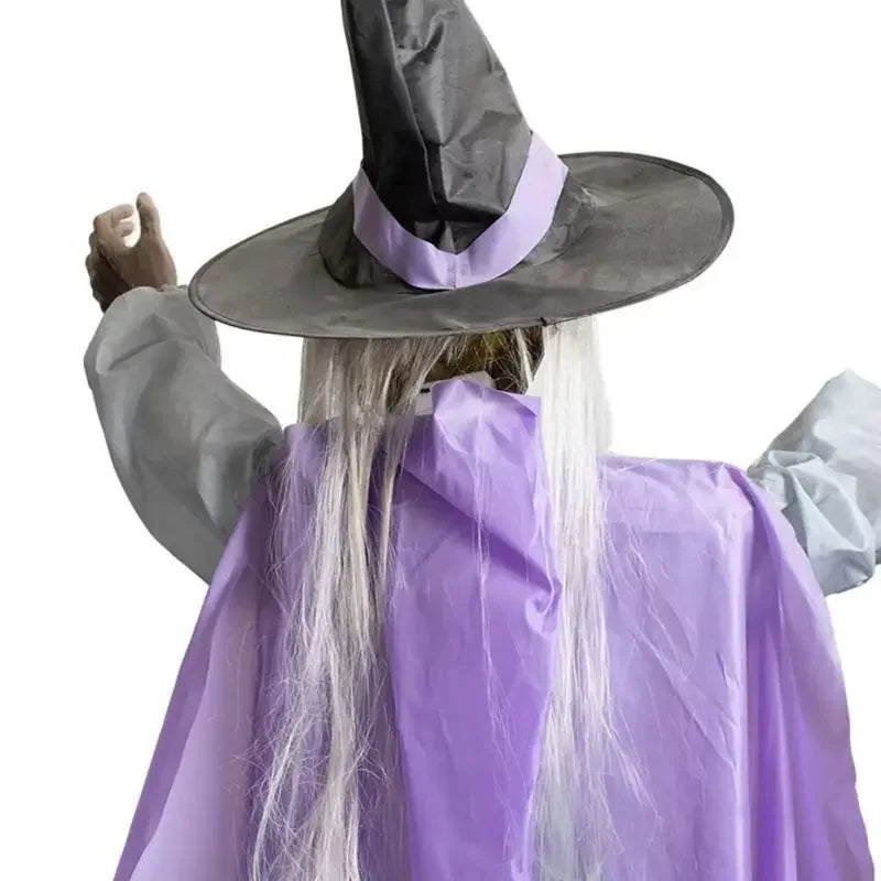 Halloween Flying Witch Decoration Large Hovering Witch Prop with Glowing Eyes Touch the Voice-Activated Scary Sounding Witch