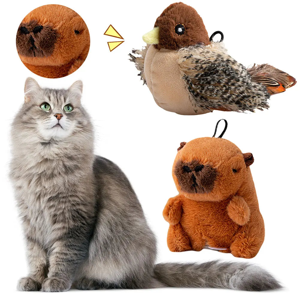 Electric Interactive Cat Toys Kitten Chirping Bird Toy Plush Cats Pets Teasing Toys Electric Squeaky Simulation Bird for Indoor Cats