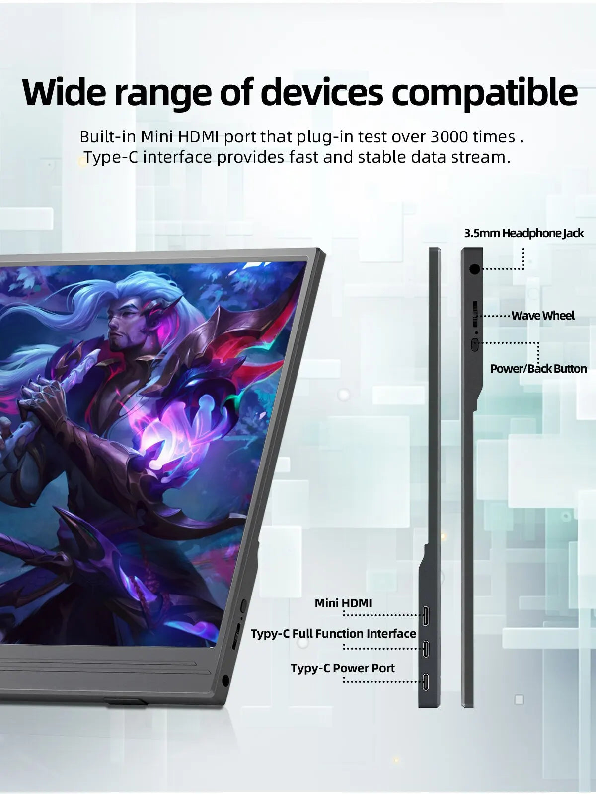 15.6-Inch Portable Monitor 1080P HDR 16:9 Low Blue Light For Xbox PS4 / 5 Switch Cell Phone PC Laptop Extension
