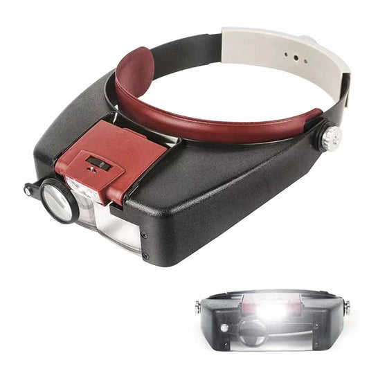 NEW Loupe High Accuracy Microscope LED Light 10X Helmet Style Magnifier Glass Headband Magnifying Glasses Con Luz Reading or Repair Use Diamond Rings Gold Jewelry Magnifier