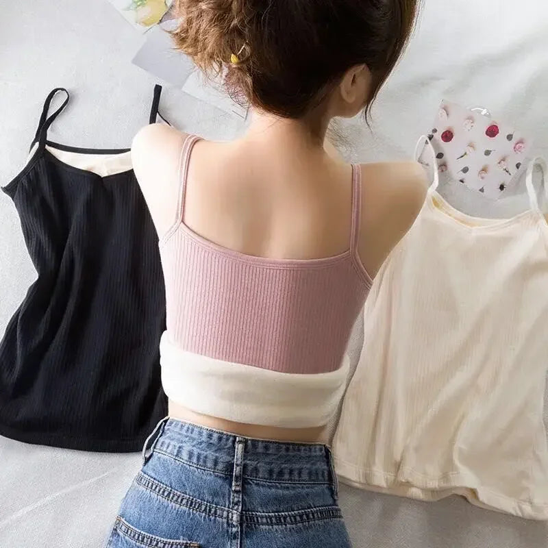 NEW Arrivals Women Thermal Winter Warm Underwear Solid Color Thermal Casual Nightwear Sexy Elasticity Female Thin Velvet T-Shirt Sleeveless Tops Girls Fashion Clothing Supplies