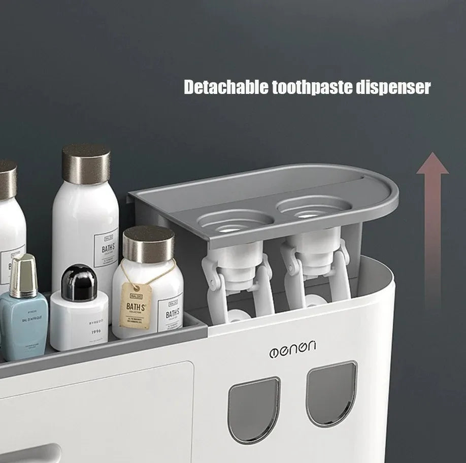 NEW 1Pcs Pink/Black/Gray Color Wash Set  Automatic Toothpaste Squeezer Cups Gargle Cup  Punch-Free Toothbrush Cup Holder Storage Rack Bathroom Products Home Accessories