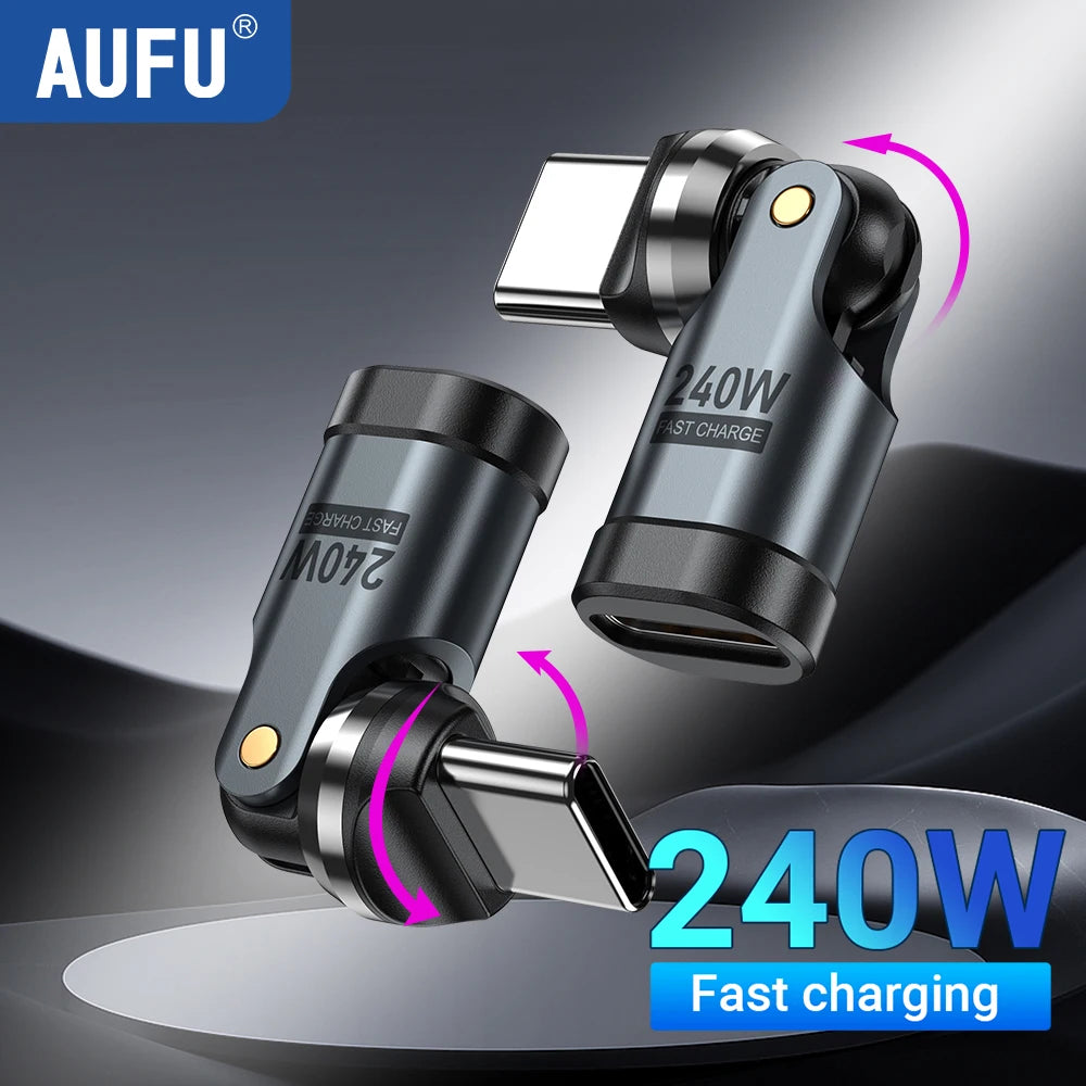 PD 240W USB C to Type C OTG Adapter 540 Rotation 5A Fast Charge Cable Converter for iPhone 16 MacBook Samsung Xiaomi Laptop Computer Accessories Electronic Supplies