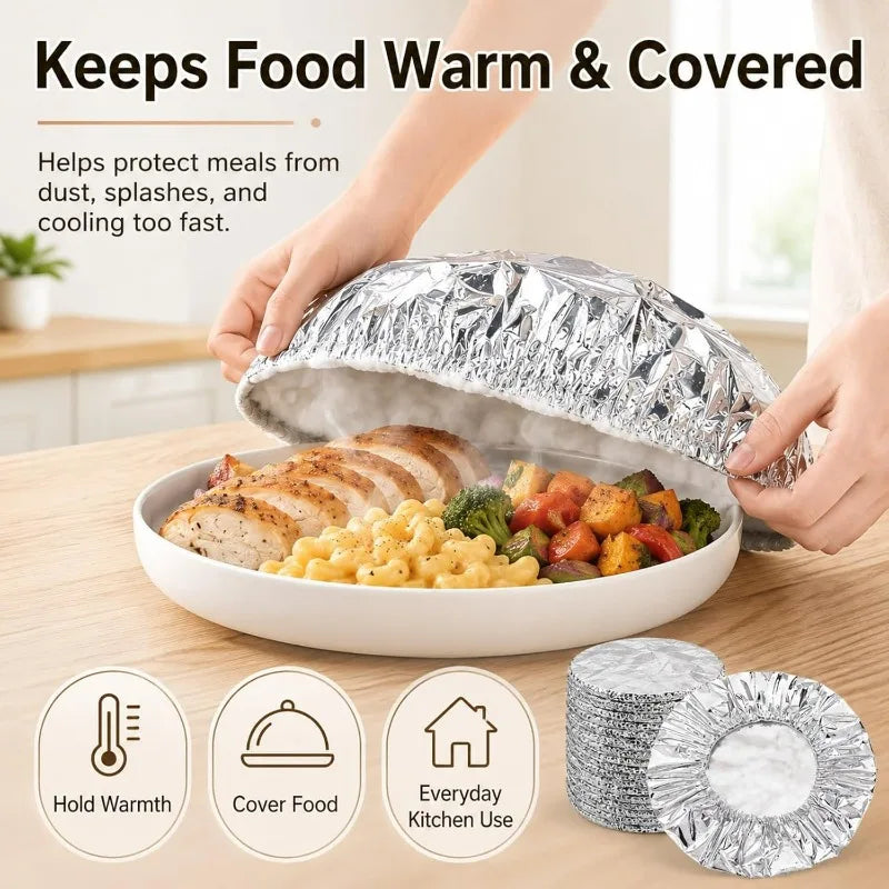 100 PCS Set Aluminum Foil Film Food Plates Cover Elastic Disposable Food Grade Covers Fresh-Keep Lid Fruit Vegetable Insulation Storage Saran Wrap
