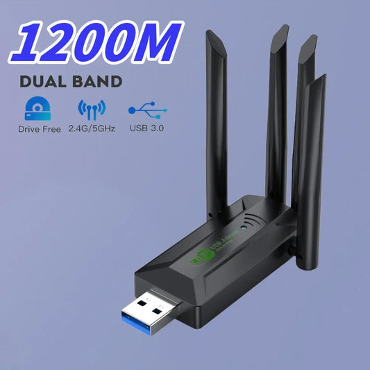 1200Mbps Wi-Fi Wireless USB Adapter Dual Band Wi-Fi Dongle With 4 Antenna USB3.0 High-Speed Network Card Receiver for Office Home