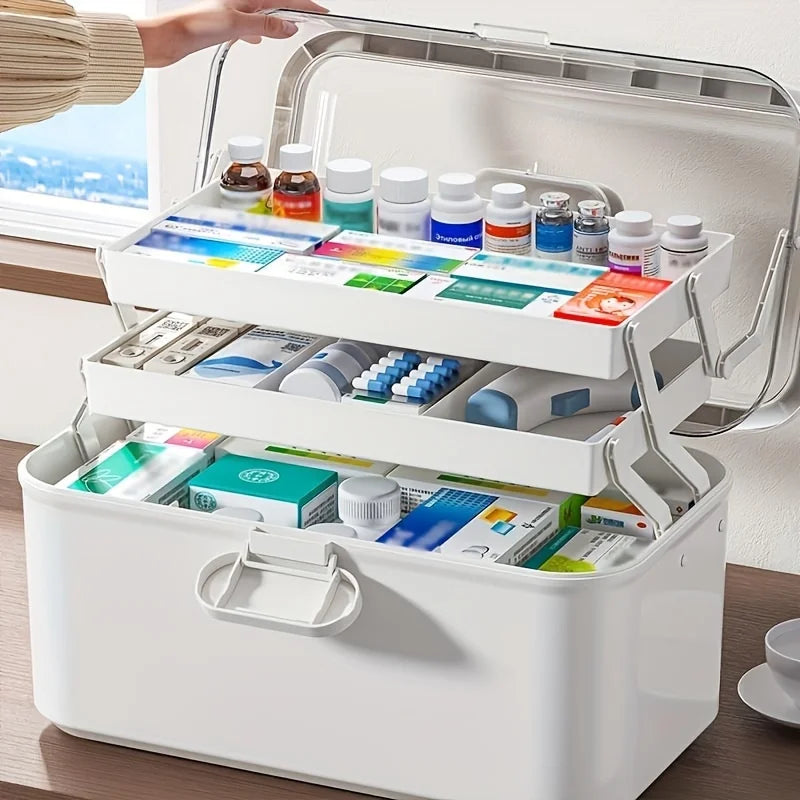 Home Outdoor Travel Camping Emergency First Aid Portable Medicine Cabinet Organizer, Large Medicine Box with Handle, Plastic First Aid Box Empty, Multipurpose Medical Box