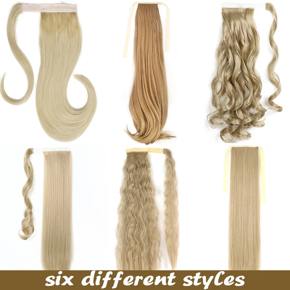 NEW  Synthetic Long Straight Wrap Around Clip In Ponytail Hair Extension Can Be Permed Heat Resistant Pony Tail Fake Hair