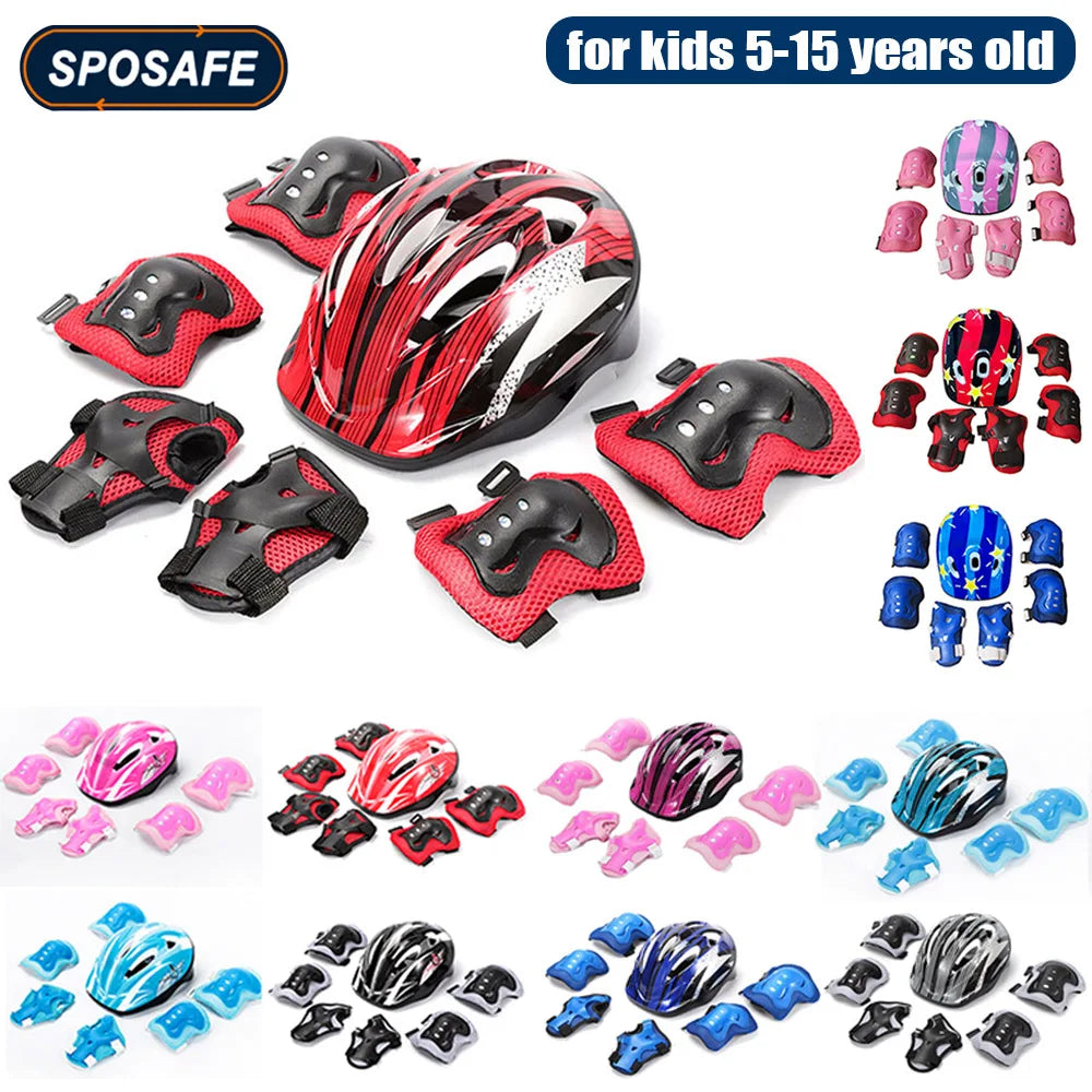 NEW SET Children Kids Adjustable Helmet Protective Gear Set Sports Knee Elbow Wrist Pads for Children Boys Girls Bike Skateboard Scooter Roller Outdoor Sports Supplies
