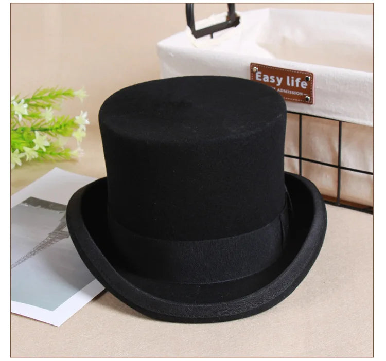 NEW Arrivals British President 100% Wool Flat Man Top Hat Fashion Fedora Hats Versatile Panama Head Cap Gentleman Cylinder Strap Steampunk Unisex Elegant Hats Tuxedos Accessories Men Luxury Fashion Clothing Supplies