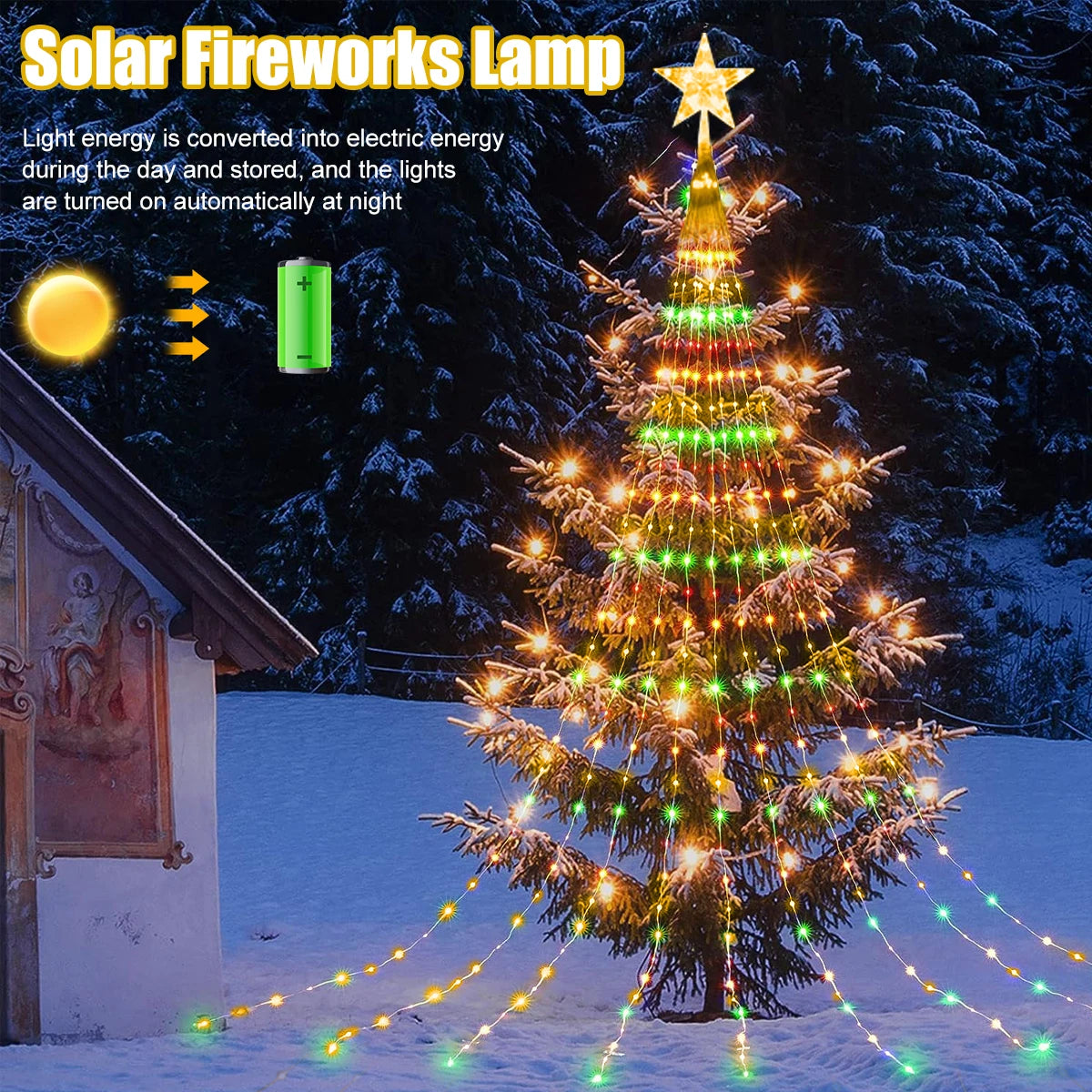 NEW Solar Christmas Decoration Star String Lights 3M 8 Modes Waterfall Christmas Tree Fairy Lights for Outdoor Wedding Holiday