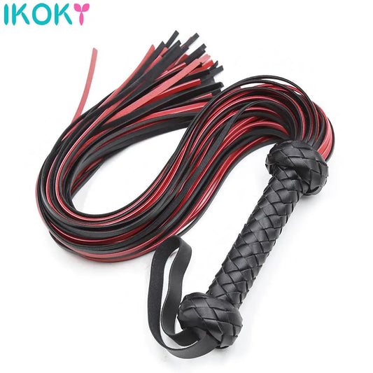 Fetish Black&Red PU Leather Whip Flogger Handle Spanking Paddle Knout Flirt BDSM Adult Game Erotic Sex Toys for Women Couples