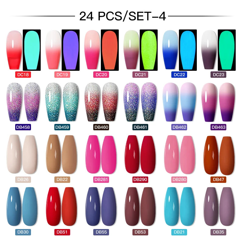 NEW Arrivals 24/40.120PCS Set Colors Gel Nail Polish Set Semi Permanent Hybrid Gel Varnish Set Base Top Coat Soak Off UV LED Nail Gel Kits Manicure Pedicure Accessories Nail Care Tools Sets Cosmetic Supplies