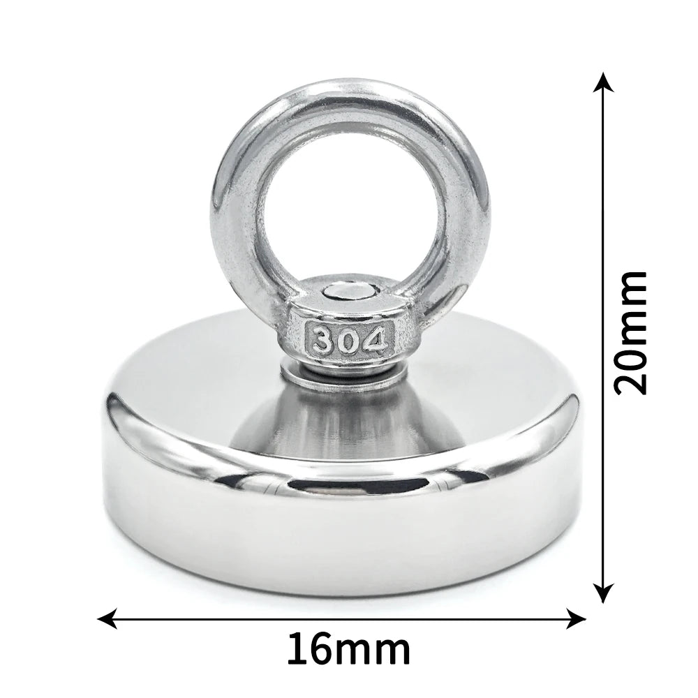 Super Strong Neodymium Fishing Magnet Hooks N52 Heavy Duty Magnet with Countersunk Hole Eyebolt 16-90mm Salvage Searcher Magnets for Lake River Boat Fishing Accessory Sets