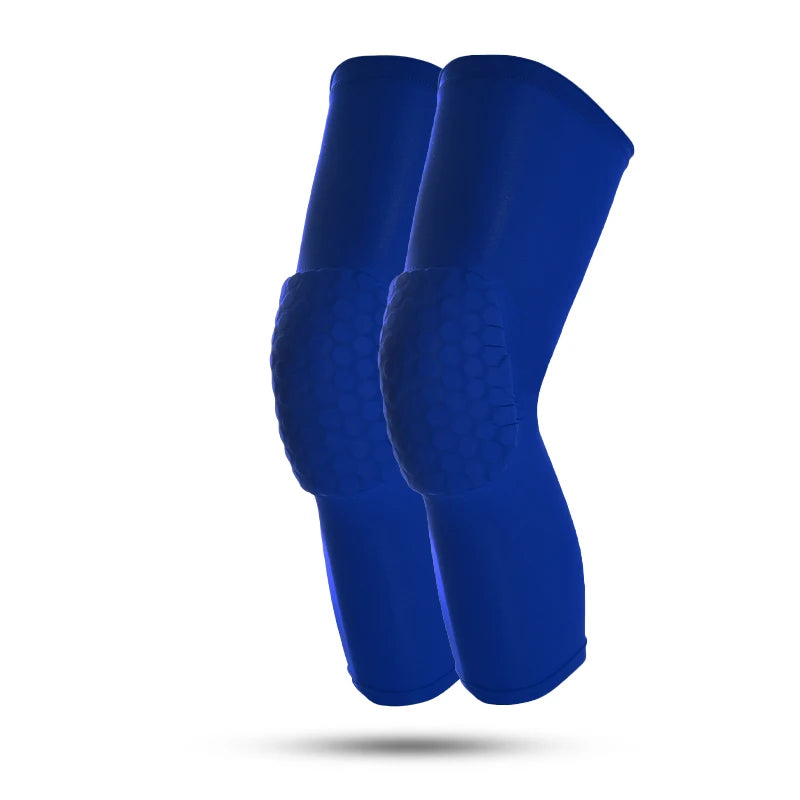 2 PCS Set Blue/Black/White/Red Color Breathable Absorb Sweat Outdoor Running Cycling Tennis Basketball Knee Pad Honeycomb Shockproof Long Leg Sleeves Knee Brace Football Sports Knee Guard