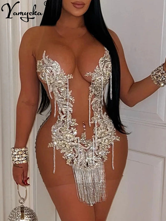 Black/White UK Size S(8)-2XL(18) Super Sexy See Through Mesh Mini Sequin Summer Beach Nigh Club Party Dress Women Elegant  Bodycon Stage Performance Evening Party Dresses Girls Sexy Fashion Apparel Supplies
