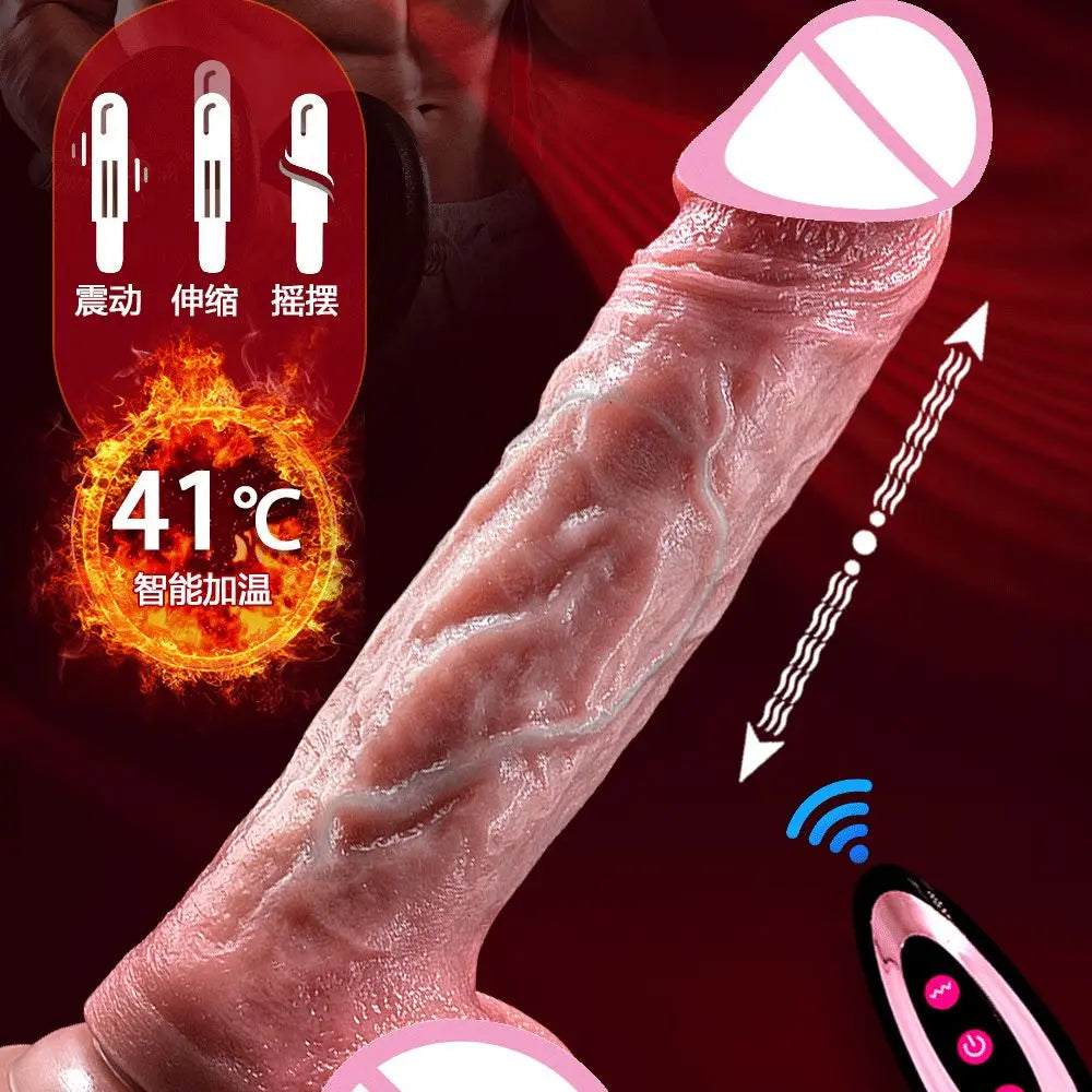 4 in 1 Sex Toys Powerful Thrusting Heating Remote Control Dildos for Women Realistic Penis Telescopic Rotation Rubber Dick Silicone Artificial Adult Supplies