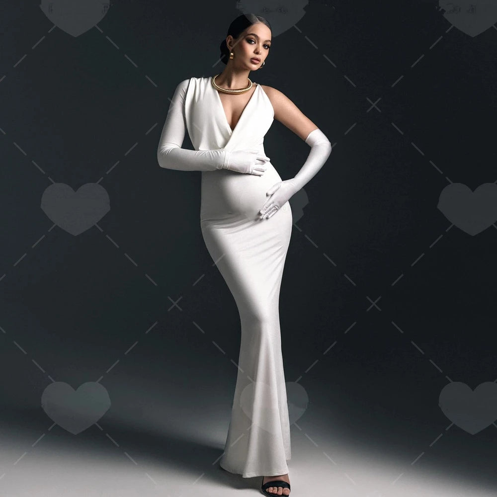 White/Black Color Maternity Breast Feeding Function Dresses For Photo Shoot Solid Color One Shoulder Slim Fit Elastic Fabric Dress Party Sexy Dress For Pregnant Women