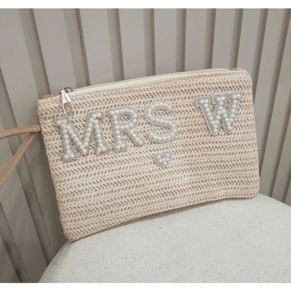 NEW Arrivals Summer Beach Bride/MRS Bags White Pearls Hand Bag with Bow Bride To Be Accessories Bridal Shower Gift Bachelorette Honeymoon Supplies