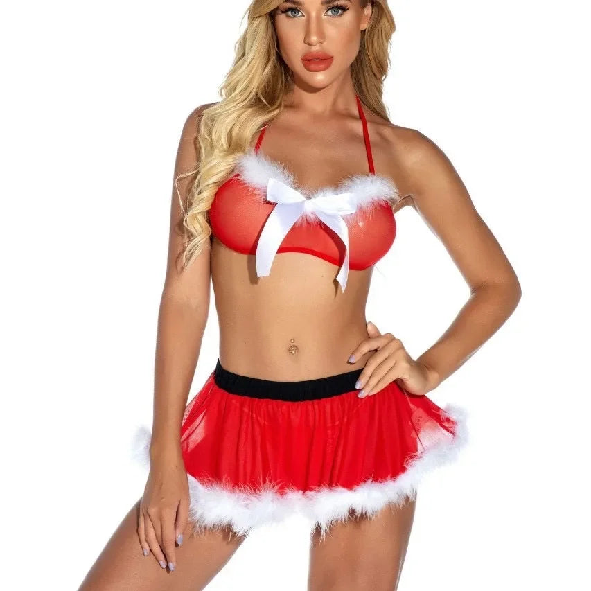 S-3XL Plus Size Sexy Christmas Themed See Through Underwear Role Play Set Erotic Lingerie for Adults Unique Special Use Costume Seductive New Year Eve Sex Party Women Sexy Lingerie Suit