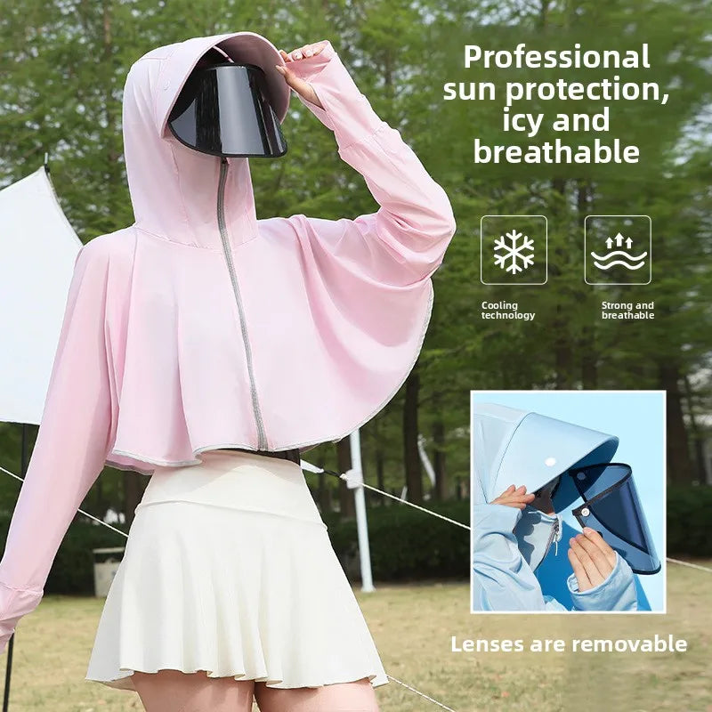 1/2/4 PCS Ice Silk Set 5 Colors Women's UV Protection Cape Hoodie Ice Silk Breathable Sun Shirt Spring Summer Loose Fit Jacket for Outdoor Hiking Sun Protection
