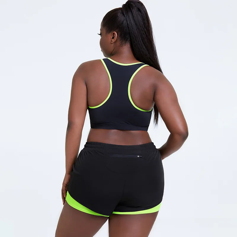 L - 4XL Women 2 Piece Bra Short Set Plus Size Yoga Gym Sets Girl Sportswear Fitness Sport Suit Gym Outfit Workout Clothes Activewear 4XL