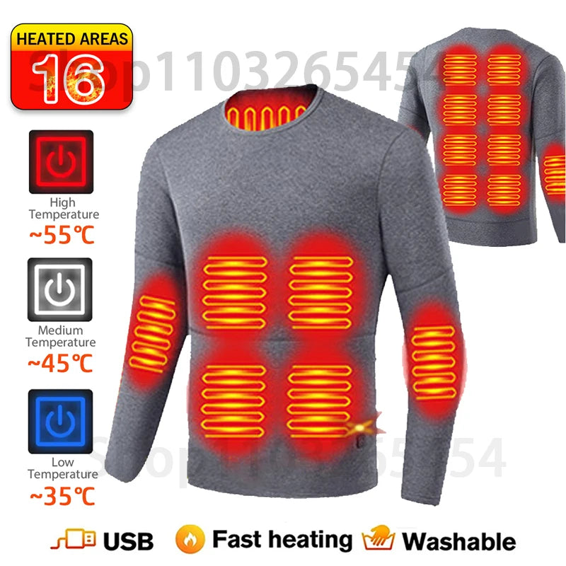 2 PCS Women Men Suit S-3XL UK Plus Size Electric Clothes 52 Areas New Material Technology Heated Underwear Winter Thermal Underwear Women Men Heating Jacket Winter Accessories USB Electric Heating Clothes