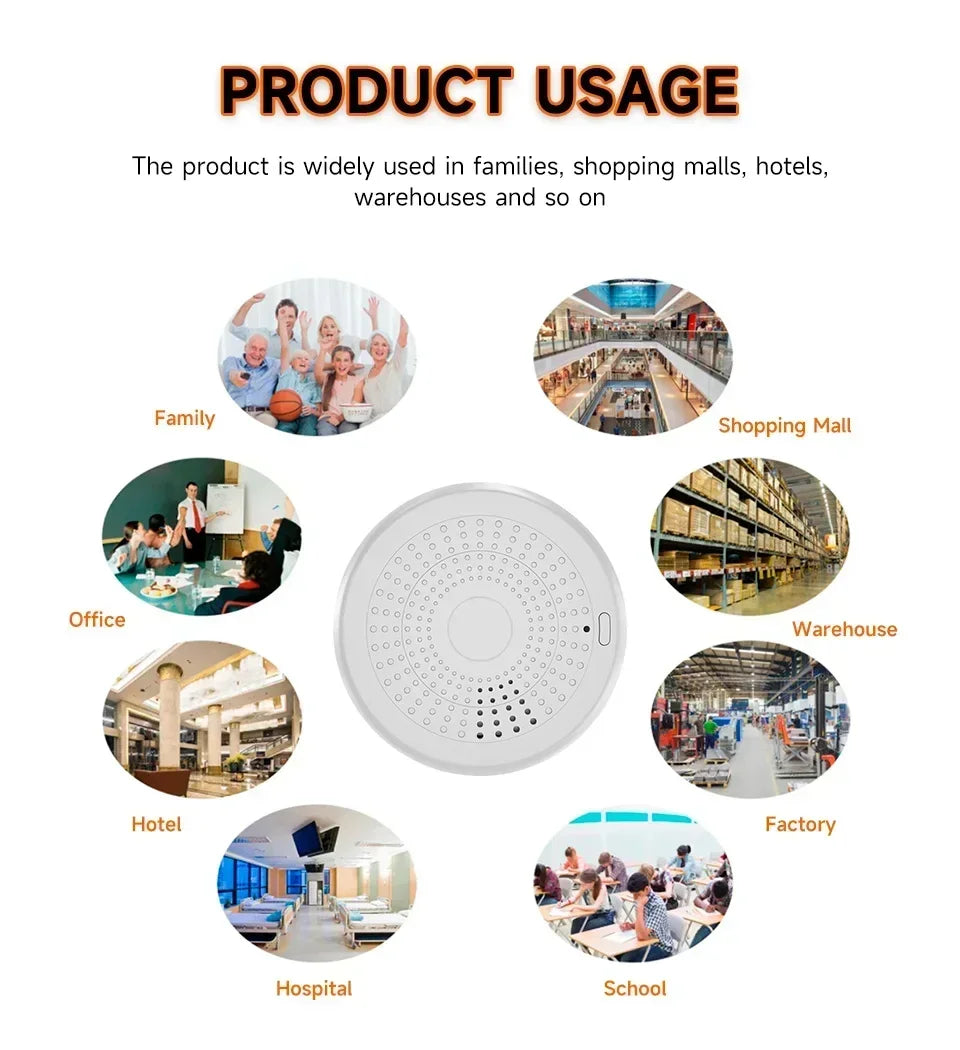APP Control TUYA Wi-Fi 2-in-1 Smoke & CO Detector Fire Alarm 85dB Sound Alert Smart Life APP Control Home Office Business Shops Security System