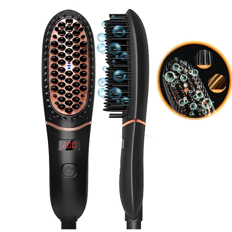 Portable Electric Ironic Men Hair Straightener Comb Brush Lady Merry Dryer Hair Blower Hair Straightener Salon Styler With LED