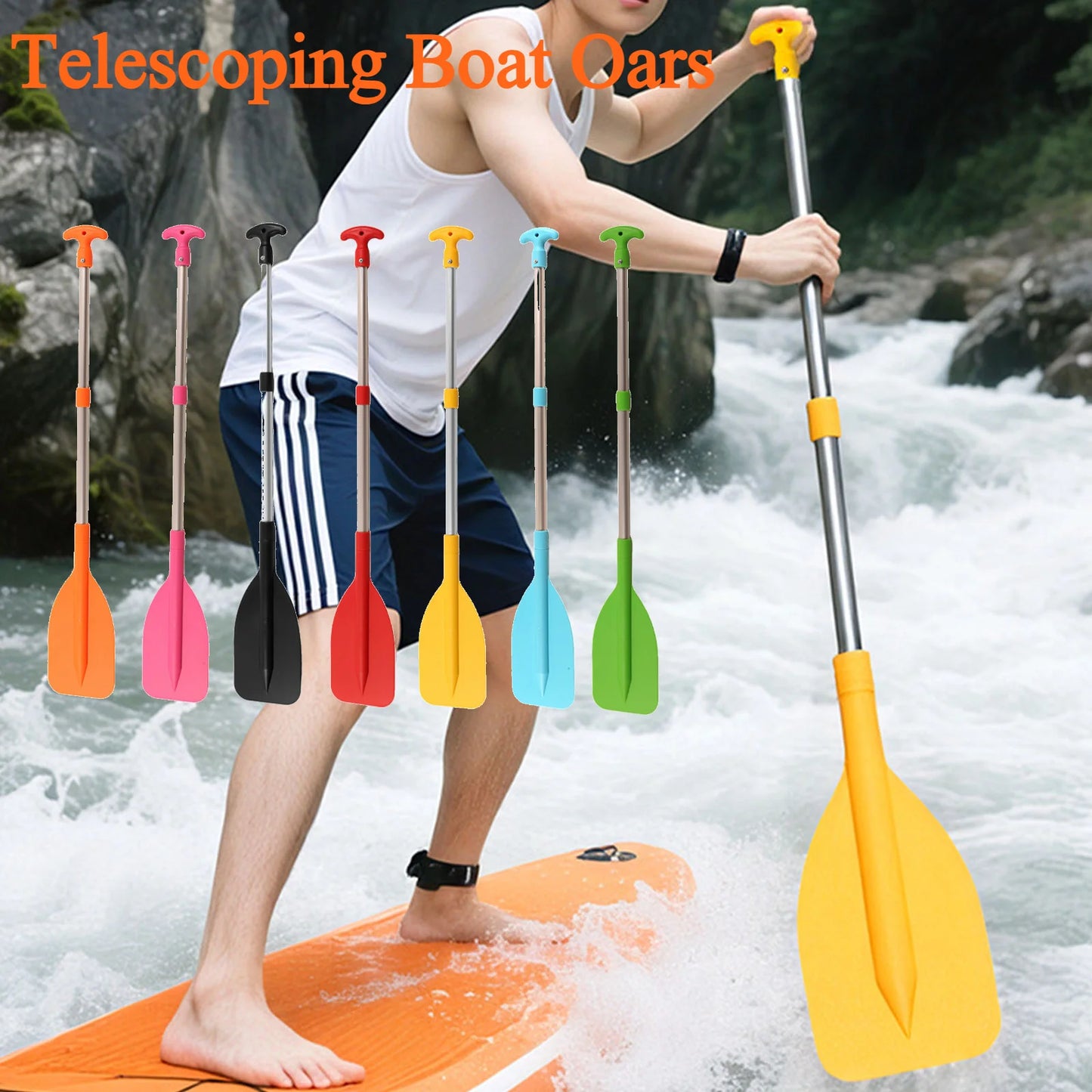 Telescoping Emergency Boat Paddle Aluminum Alloy Shaft Single-Head Boat Oars 53.5-108.5cm Adjustable Length Rafting Canoe Kayak Paddles Water Sports Supplies