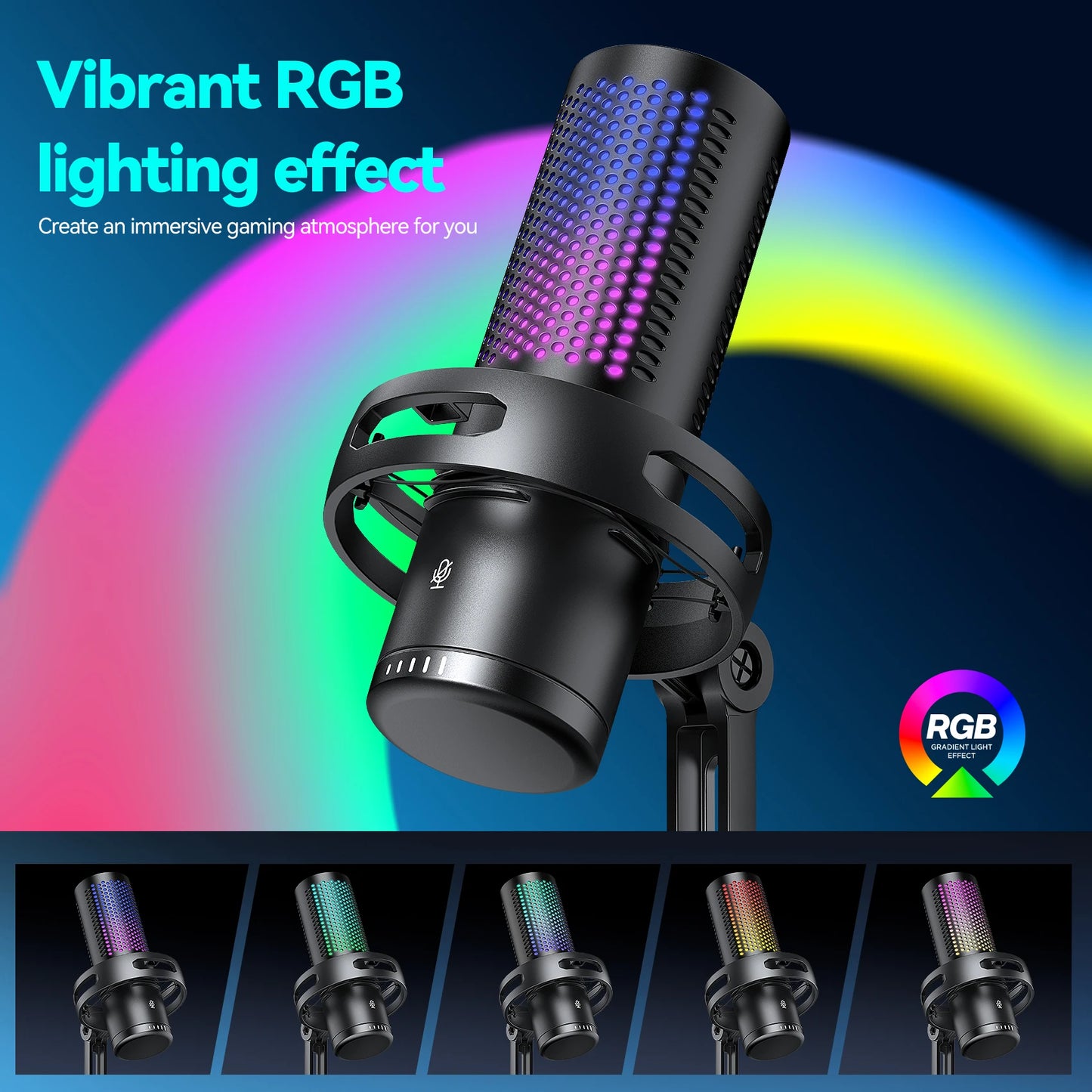 NEW Arrivals Gaming Microphone Professional Condenser Mic PC Laptop Computer Mike RGB USB Wired Studio Streaming Podcast Gamer Karaoke PC YouTube Tik-Tok Kit Electronics Accessories Supplies