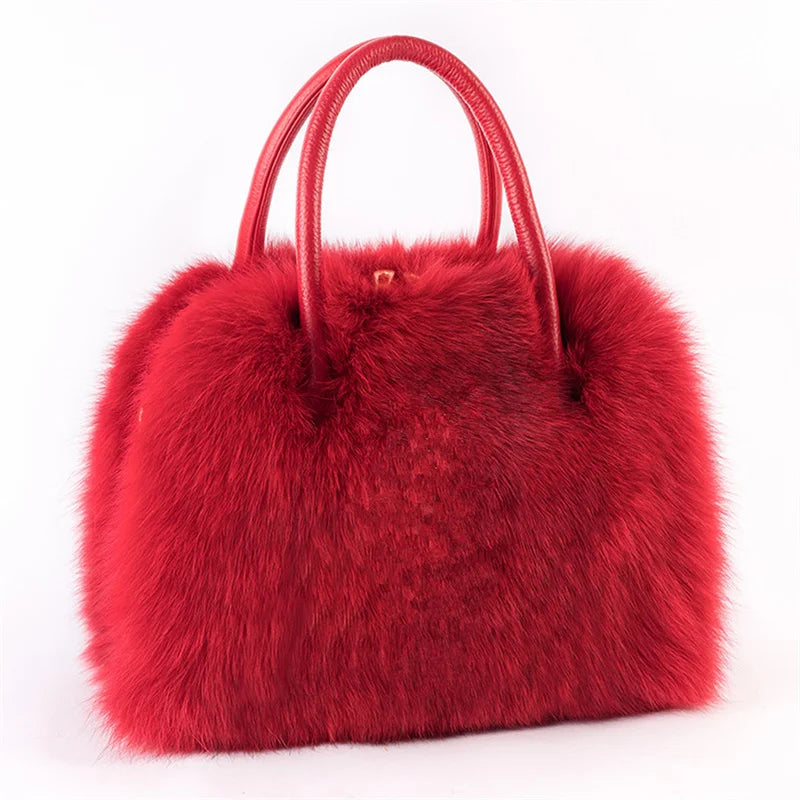 New Women's Clothing Designer Brand Luxury Real Fox Hair Large Capacity High-End Evening Party Business Dinner Handbag Charm Women's Fur Bag Purse Girls Ladies Luxury Fashion Apparel Accessories Clothing Supplies