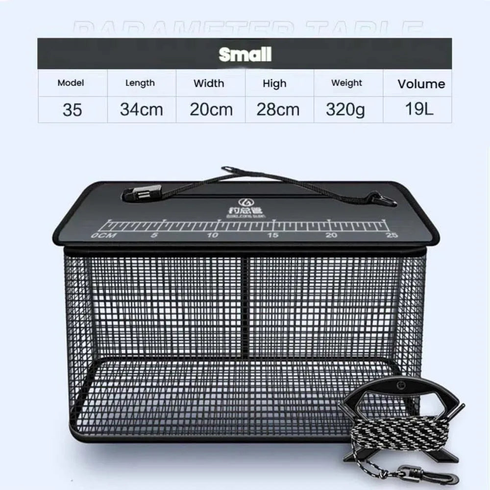 19L-47L Large Capacity Fish Net Bag Floating Fish Basket Quick-Drying Foldable Fish Cage Collapsible Fish Protector Foldable Fishing Net for Sea River Lakes Fishing Accessories