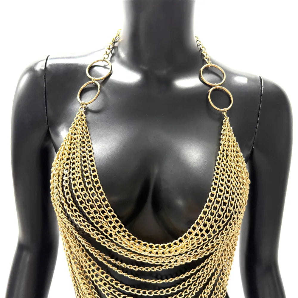 Gold/Silvery Color Backless Women's Sexy Tanks Tops  & Camisole Metal Chain Tassel Top Y2k Clothes Halter Neck Sexy Tops Sexy Woman Clothing Crop T-Shirt Cami