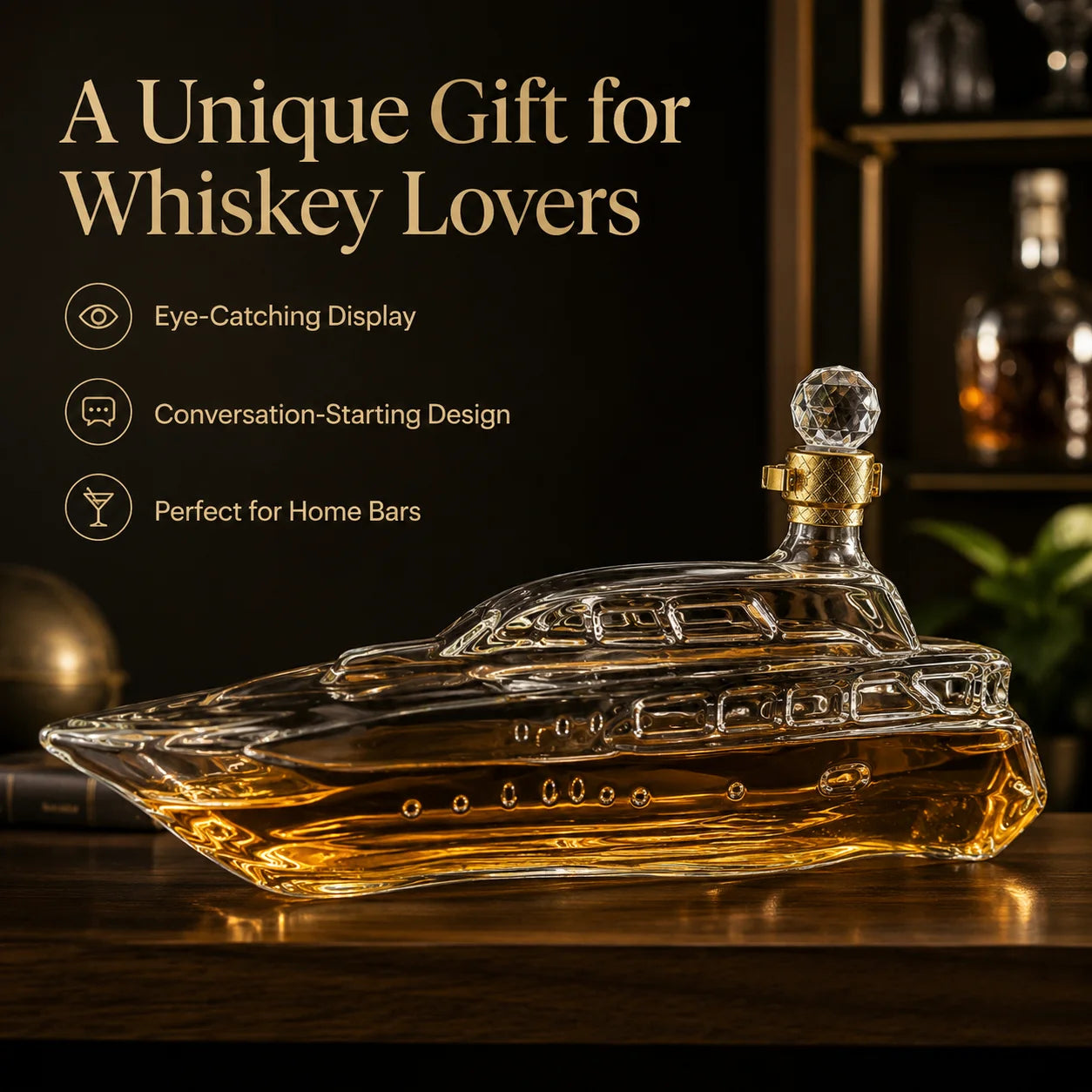 1000ml Luxury Yacht  Whiskey Crystal Decanter, High Borosilicate Glass Liquor Bottle with Crystal Stopper, Novelty Bourbon Scotch Decanter Home Hotels Bars Pubs Restaurants Barware Supplies