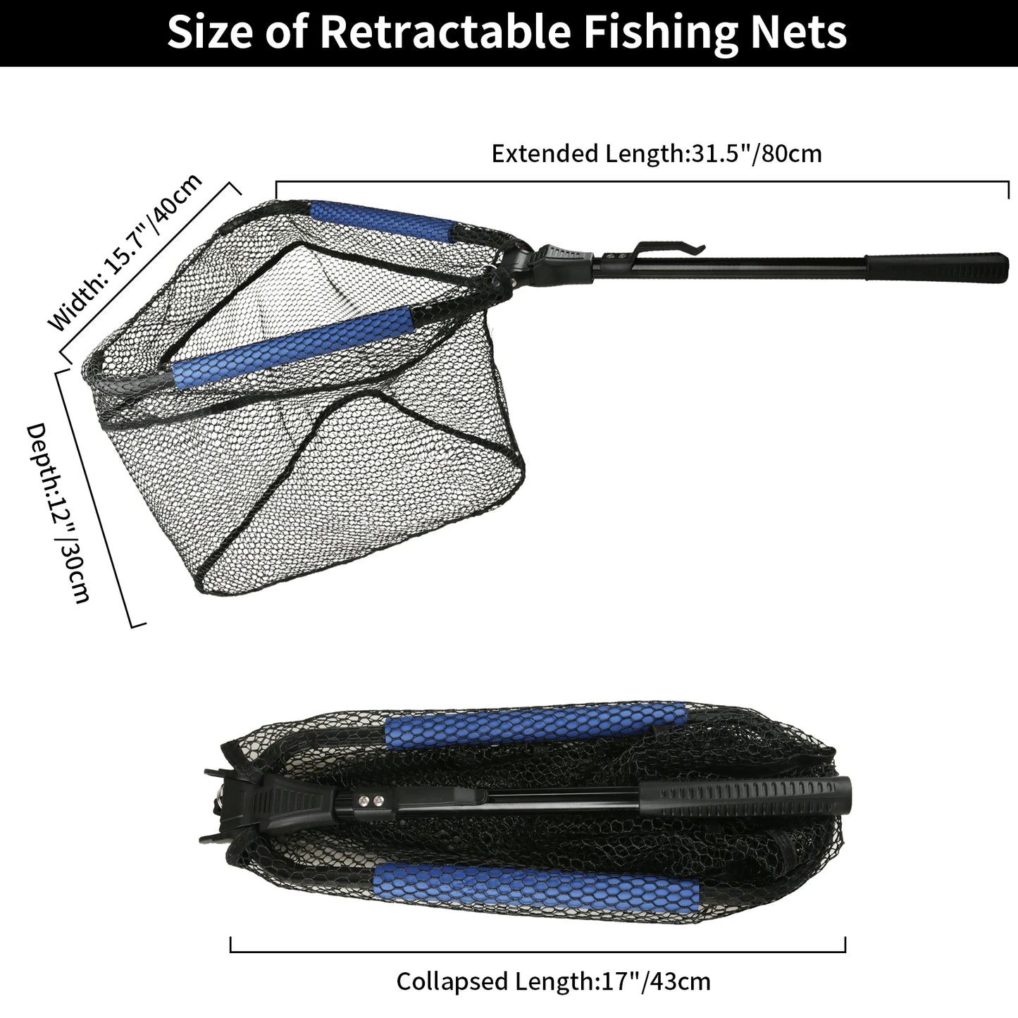 Fishing Landing Net Aluminum Alloy Durable Telescoping Extend to 190cm/130cm/55cm Folding Mesh Safe Fish Catching Releasing Fishing Accessory Sets