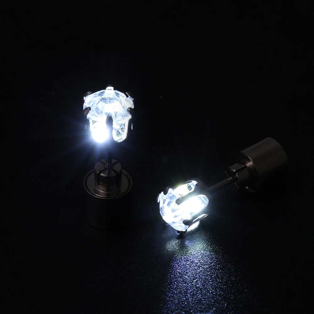 2 PCS Set 5 Colors LED Light Up Ear Stud Earrings Colorful Flashing Zircon Luminous Earring Stainless Steel Rave Festival Party Night Club Dancing Bling Ear Ring Studs Jewelry Accessories